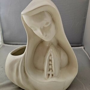 Ivory Ceramic Madonna Figurine Planter - Religious Home Art
